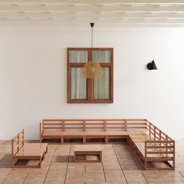 vidaXL loungesæt til haven 12 dele massivt fyrretræ gyldenbrun