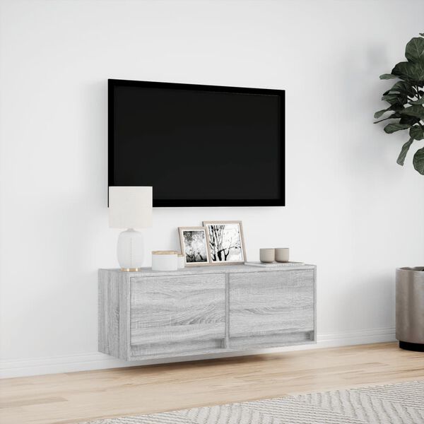 vidaXL v&aelig;gh&aelig;ngt tv-bord med LED-lys 100x31x35 cm gr&aring; sonoma-eg