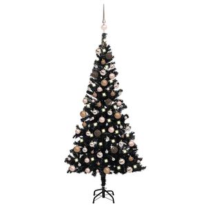 vidaXL kunstigt juletr&aelig; med lys og kugles&aelig;t 180 cm PVC sort