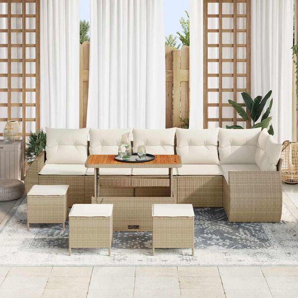 vidaXL Havesofa Sæt 10 pcs Beige polyrattan
