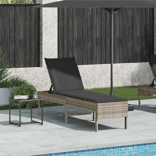 vidaXL liggestol med hynde 55x200x44 cm polyrattan lysegr&aring;