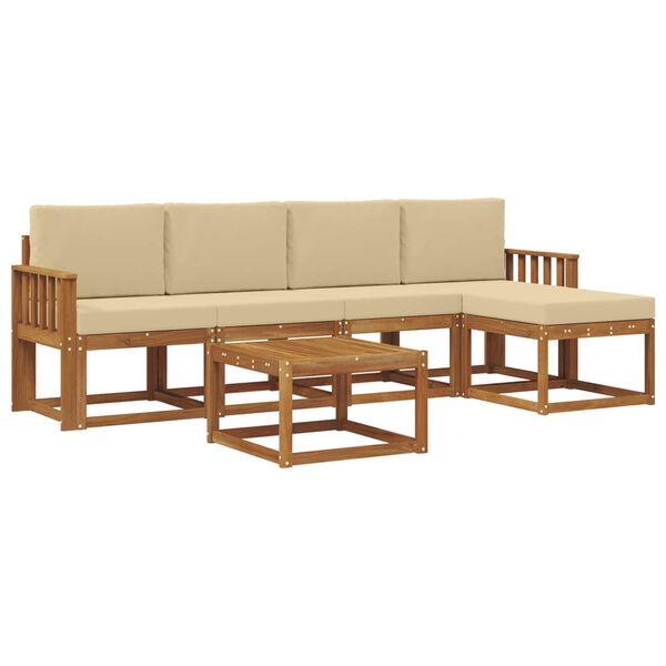 vidaXL Udend&oslash;rs sofagruppe 6 pcs Naturlig og Beige Massivt Akacietr&aelig;