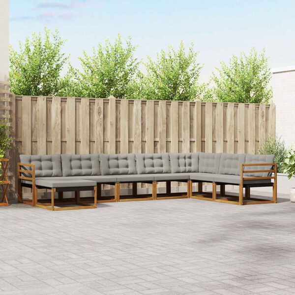 vidaXL Udend&oslash;rs sofagruppe 8 pcs Naturlig og Lys Gr&aring; Massivt Akacietr&aelig;