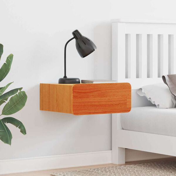 vidaXL Sengebord Voks brun 39 x 34 x 16,5 cm Massivt fyrretræ