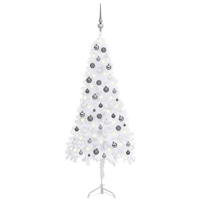 vidaXL kunstigt juletræ til hjørner LED og kuglesæt 150 cm PVC hvid