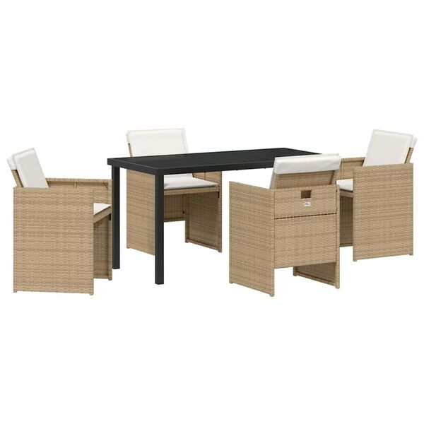 vidaXL Have Spisebordss&aelig;t med pude 5 pcs Beige polyrattan