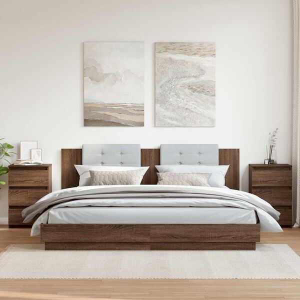 vidaXL sengeborde 2 stk. 40x35x62,5 cm konstrueret tr&aelig; brunt egetr&aelig;