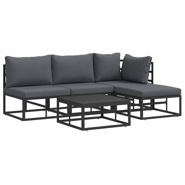 vidaXL Havesofa S&aelig;t med pude 5 pcs Sort Aluminium