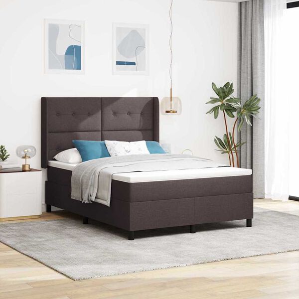 vidaXL LED Box Spring Bed med madras M&oslash;rk Brun 140 x 190 cm Stof