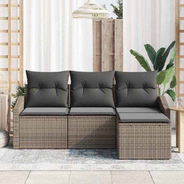 vidaXL Sofa Sæt med pude 4 pcs Grå polyrattan