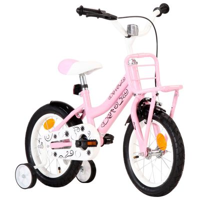 vidaXL børnecykel med frontlad 14 tommer hvid og lyserød