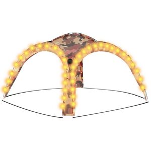 vidaXL festtelt med LED og 4 sidev&aelig;gge 3,6x3,6x2,3 m camouflagefarvet