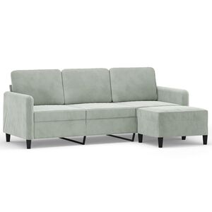 vidaXL 3-personers sofa med fodskammel 180 cm velour lysegr&aring;