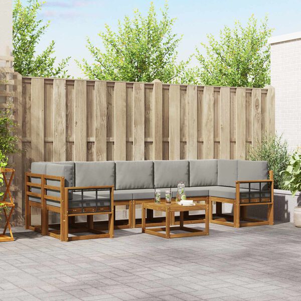 vidaXL Udend&oslash;rs sofagruppe med pude 8 pcs Naturlig og Lys Gr&aring;