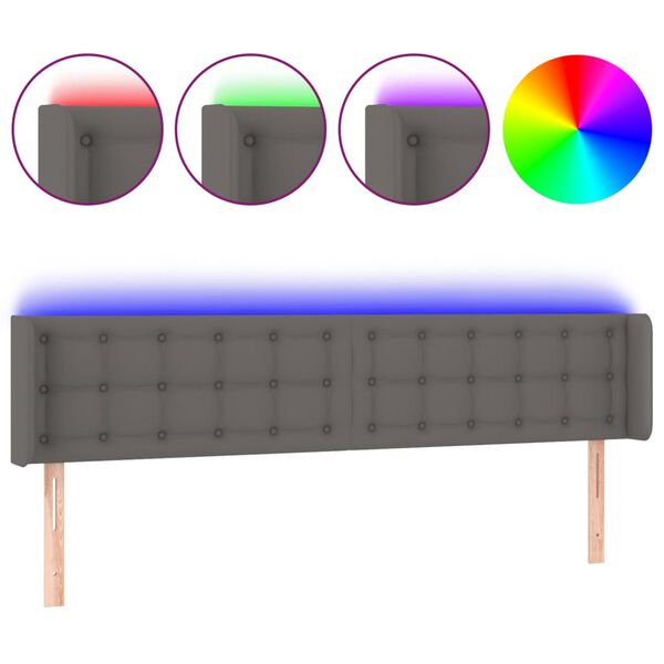 vidaXL sengegavl med LED-lys 183x16x78/88 cm kunstl&aelig;der gr&aring;