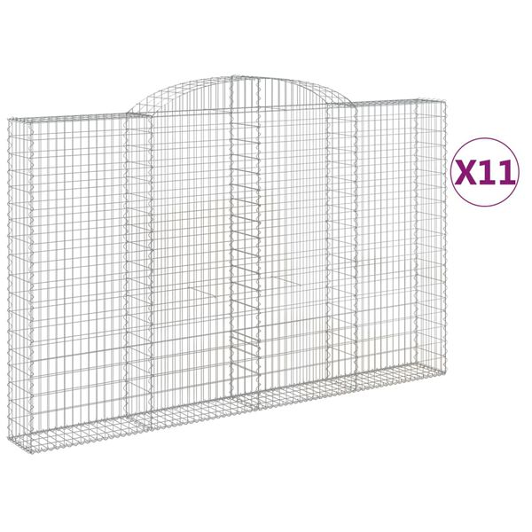 vidaXL buede gabionkurve 11 stk. 300x30x180/200 cm galvaniseret jern
