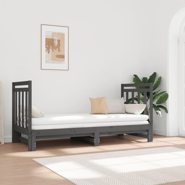 vidaXL daybed med udtr&aelig;k 2x(90x190) cm massivt fyrretr&aelig; gr&aring;