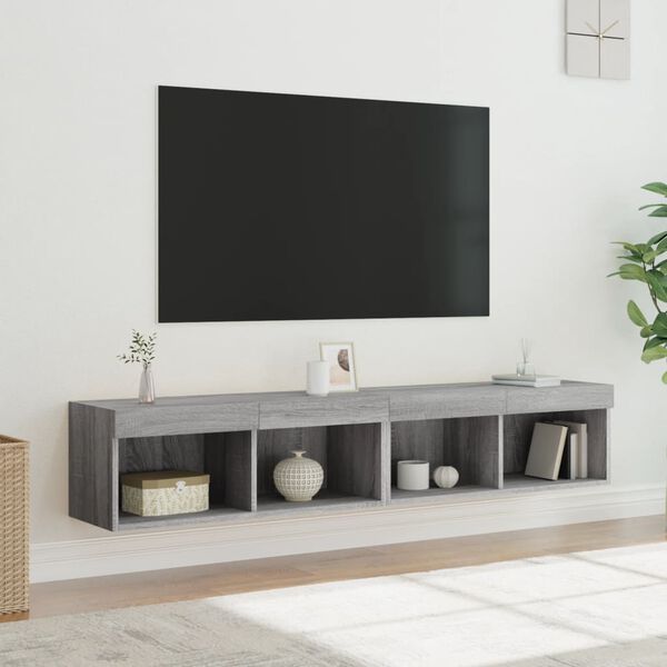 vidaXL tv-borde 2 stk. med LED-lys 80x30x30 cm gr&aring; sonoma-eg