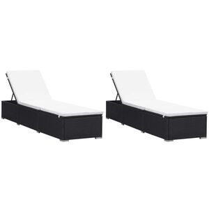 vidaXL liggestole med hynder 2 stk. polyrattan sort