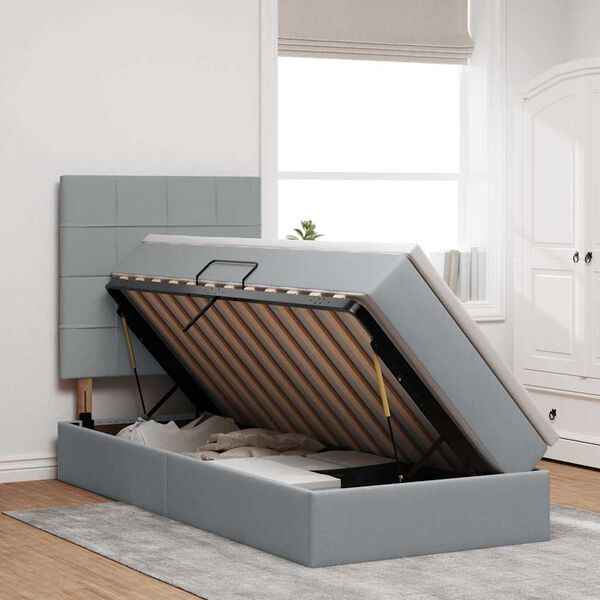 vidaXL Seng med opbevaring og LED Lysegr&aring; 90 x 190 cm Polyester