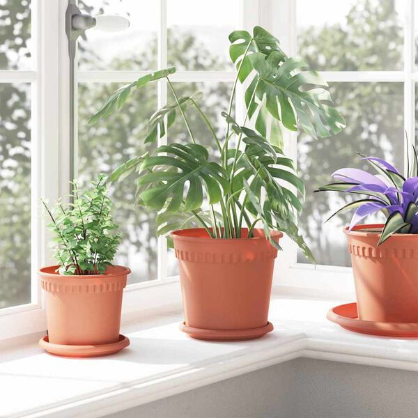 vidaXL Rund Blomsterpotte 6 pcs Mursten R&oslash;d &Oslash; 19 x 16 cm Plastik