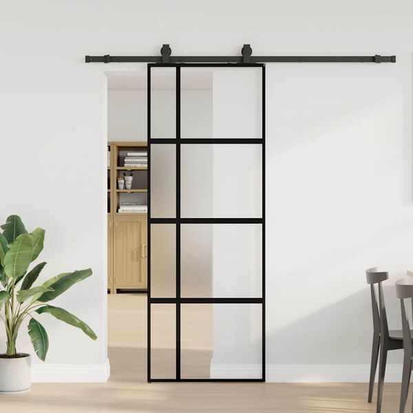 vidaXL skyded&oslash;r med hardwares&aelig;t 76x205 cm h&aelig;rdet glas sort