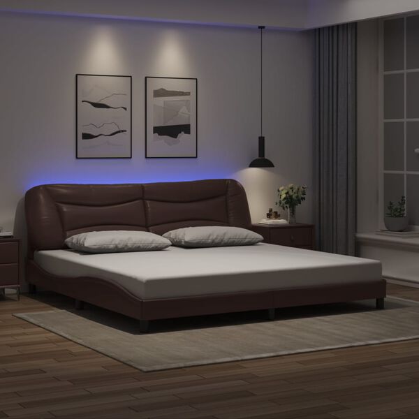 vidaXL sengeramme med LED uden madras Hvar 200x200 cm brun
