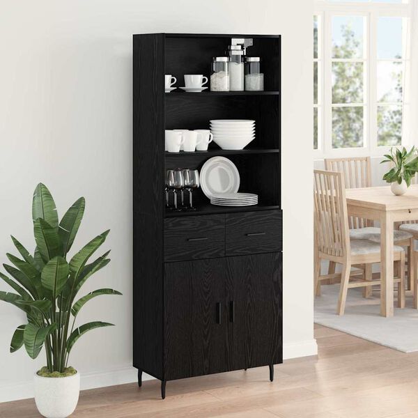 vidaXL Highboard Sort eg 69,5 x 34 x 180 cm Ingeni&oslash;rtr&aelig; og glas