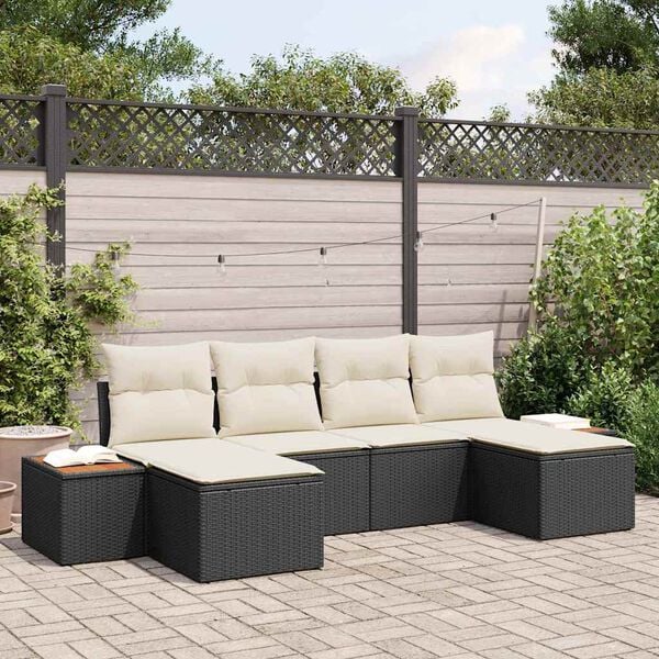 vidaXL Havesofa S&aelig;t med pude 6 pcs Sort polyrattan