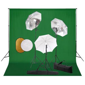 vidaXL fotostudieudstyr med lamper, paraplyer, baggrund og reflektor