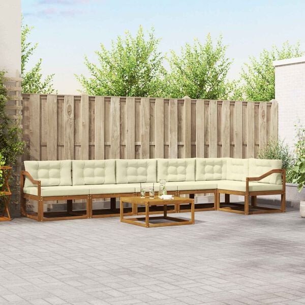 vidaXL Udend&oslash;rs sofagruppe med pude 7 pcs Naturlig og Fl&oslash;de