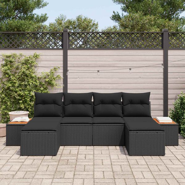 vidaXL Havesofa S&aelig;t med pude 6 pcs Sort Poly Rattan