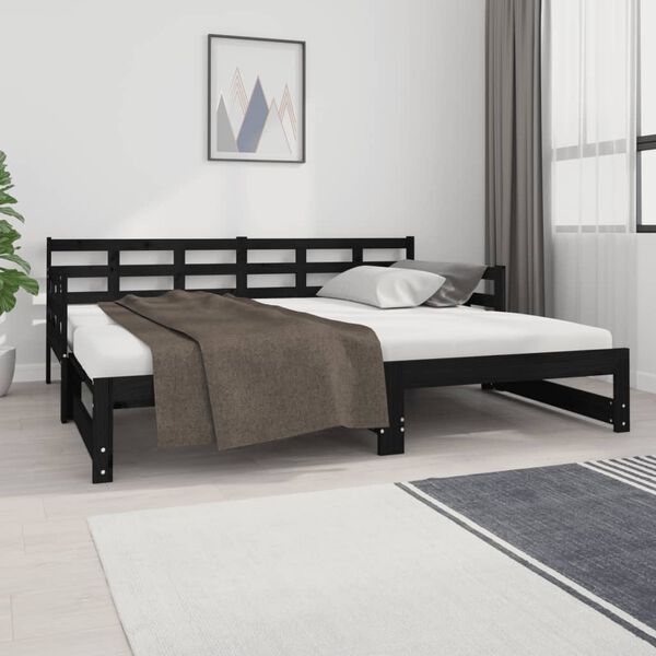vidaXL daybed med udtr&aelig;k 2x(90x190) cm massivt fyrretr&aelig; sort
