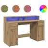 vidaXL skrivebord med LED-lys 140x155x91 cm konstrueret tr&aelig; gammelt eg