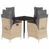 vidaXL spisebordss&aelig;t til haven 5 dele med hynder polyrattan beige