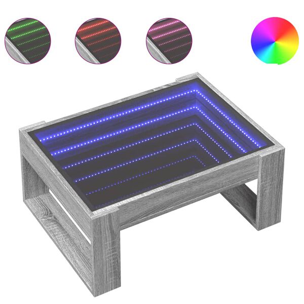 vidaXL sofabord med Infinity LED-lys 70x53x30 cm gr&aring; sonoma-eg