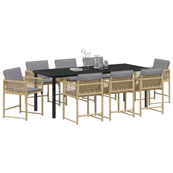 vidaXL Have Spisebordss&aelig;t 9 pcs Beige polyrattan