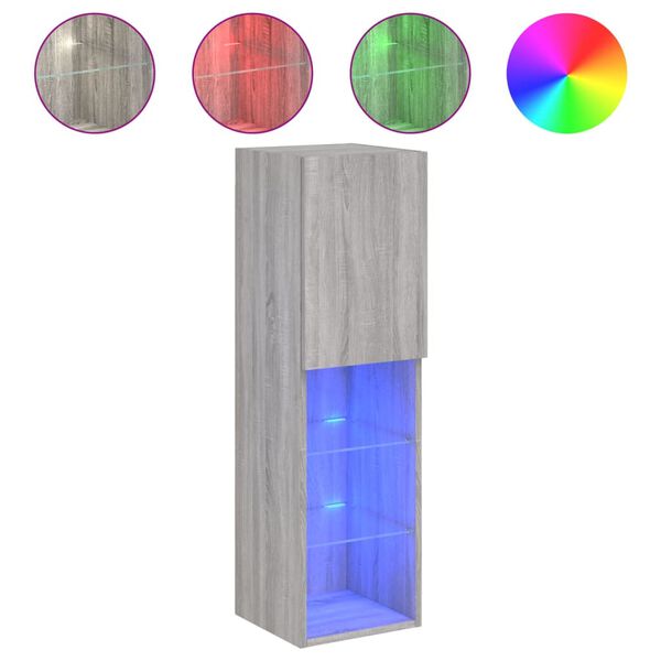 vidaXL tv-bord med LED-lys 30,5x30x102 cm gr&aring; sonoma-eg