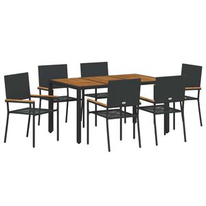 vidaXL Have Spisebordss&aelig;t 7 stk. Sort polyrattan