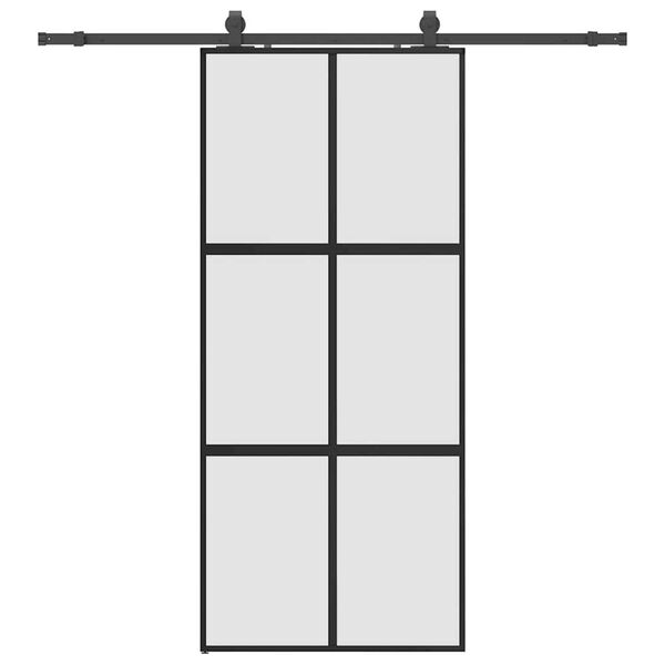 vidaXL skydedør med hardwaresæt 90x205 cm hærdet glas sort
