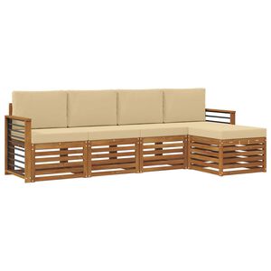 vidaXL Sofas&aelig;t med pude 5 pcs Naturlig og Beige Massivt Akacietr&aelig;