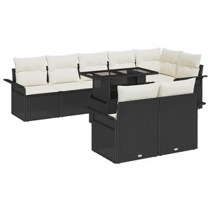 vidaXL Havesofa S&aelig;t med pude 9 pcs Sort Poly rattan