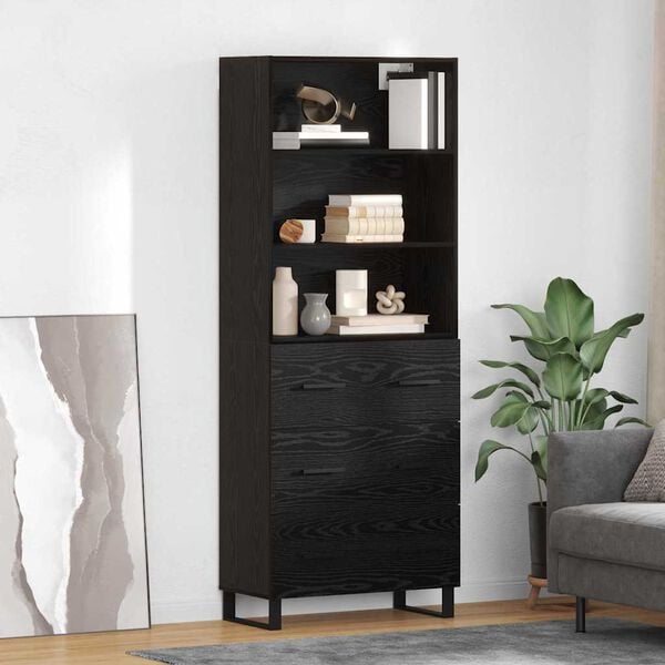 vidaXL Highboard med skuffe Sort eg 69,5 x 34 x 180 cm Konstrueret tr&aelig;