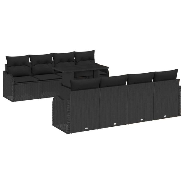 vidaXL Havesofa S&aelig;t med pude 7 pcs Sort polyrattan