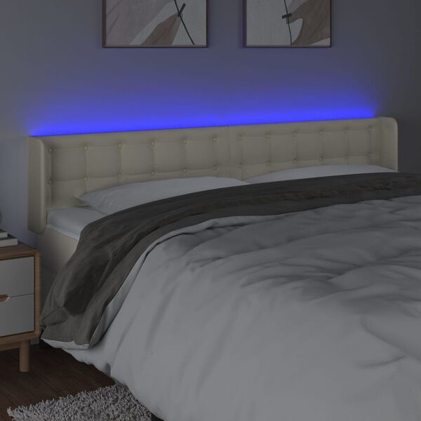 vidaXL sengegavl med LED-lys 183x16x78/88 cm kunstl&aelig;der cremefarvet
