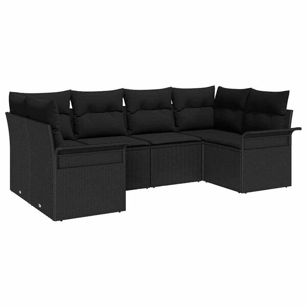 vidaXL Havesofa S&aelig;t med pude med opbevaring 6 pcs Sort Poly rattan