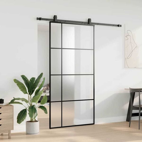 vidaXL skyded&oslash;r med hardwares&aelig;t 102,5x205 cm ESG glas sort