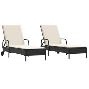 vidaXL liggestole 2 stk. med hynder polyrattan sort