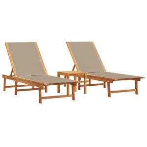 vidaXL liggestole 2 stk. m. bord massivt akacietr&aelig; + textilene gr&aring;brun