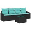 vidaXL Sofa S&aelig;t med pude med pude 5 pcs Sort og Turkis polyrattan